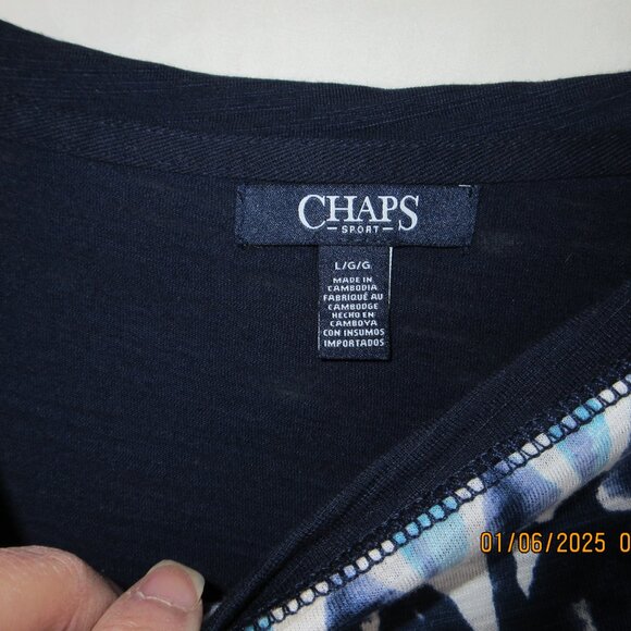 CHAPS SPORT~ BLUE WITH A GEOMETRIC PATTERN FRONT~60% COTTON 40% MODAL SIZE LARGE - Picture 2 of 5